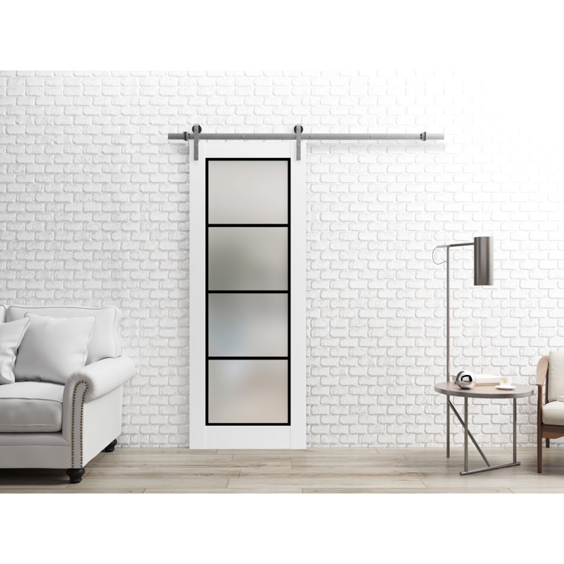 Porte de grange en bois manufacturé 2132, Soie blanche / chrome, 30 po x 84 po