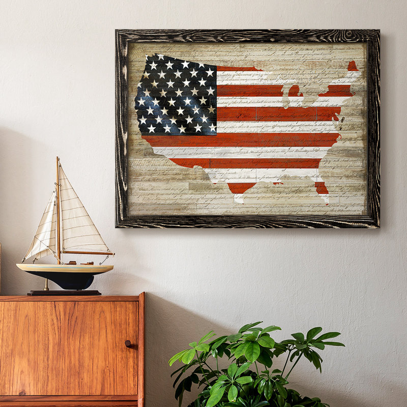 Drapeau américain encadré sur toile, H 18 po x l 26 po x P 1,5 po, Noir