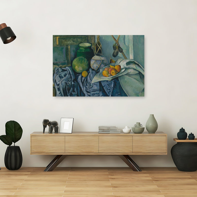 Still Life With Ginger Jar And Eggplant, 1890 Abstract Contemporary Fruit Wall Art Print by Paul Cezanne - Wrapped Canvas Print