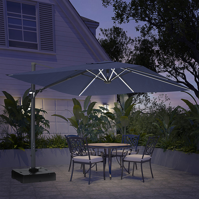 Parasol en porte-à-faux carré 11 pi avec lumière DEL bleu marine 11 pi, Bleu