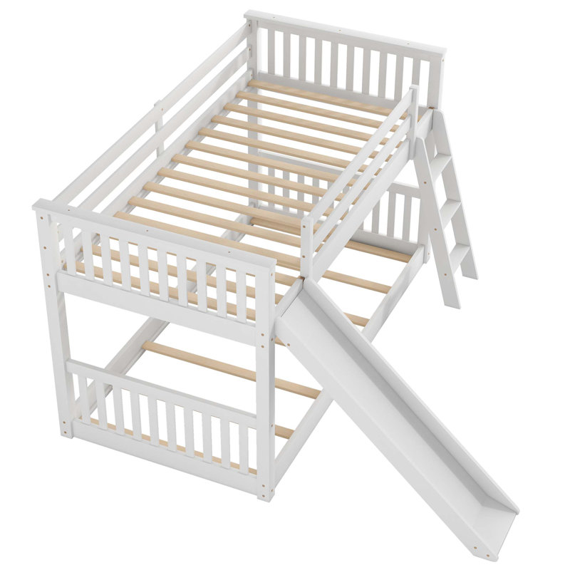 Lit superposé simple au-dessus de simple avec glissière réversible et échelle, Blanc