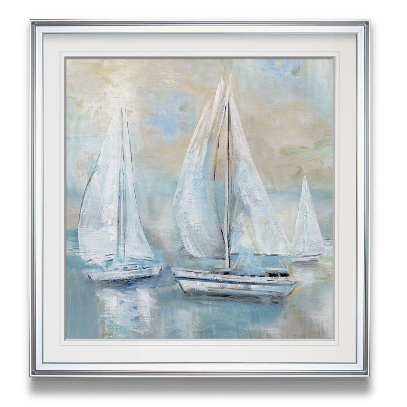 « voile loin », peinture, H 24 po x l 24 po x P 2 po, Cadre argenté