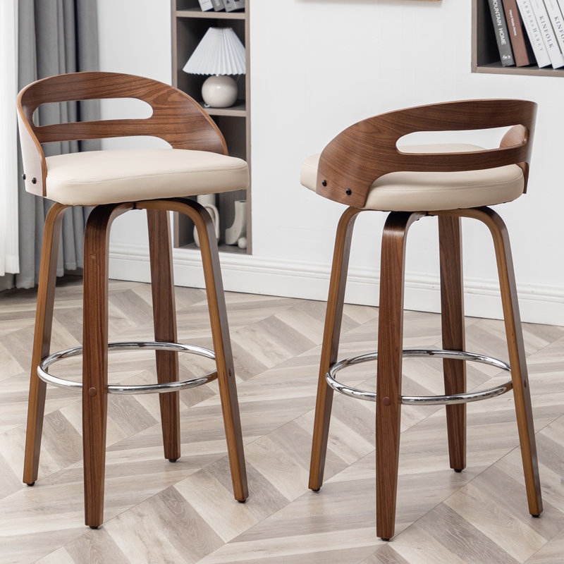 Hesson Swivel Counter & Bar Stools, Cream Pebbled Faux Leather, Bar Stool (30.31" Seat Height)