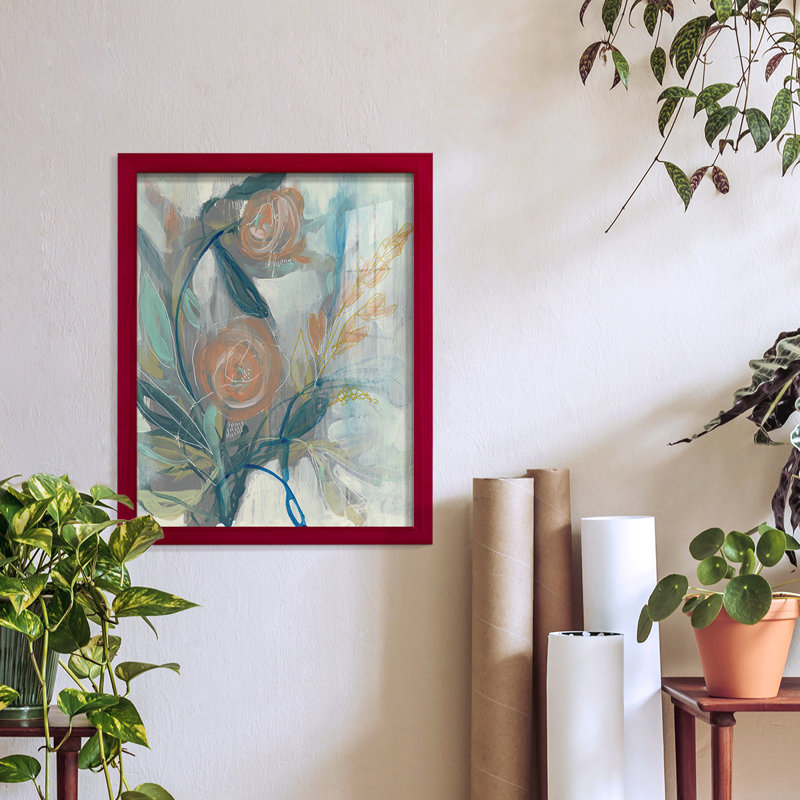 Flower Grouping II encadré sur papier, Rouge, H 15 po x l 12 po x P 1 po