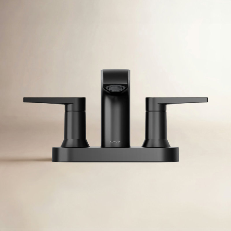 Kohler Hint Centerset 4 inch Bathroom Faucet with Pop-Up Drain Assembly, 2-Handle Bathroom Sink Faucet, 1.2 gpm, Matte Black