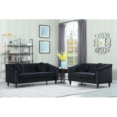 Evelinn 2 - Piece Star night black elegant Velvet Living Room Set
