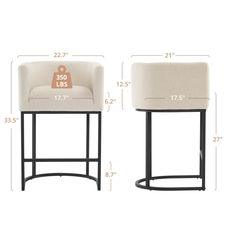 Tabouret de bar H 33,5 po Christlyn, Siège en lin / structure noire, Lin lin