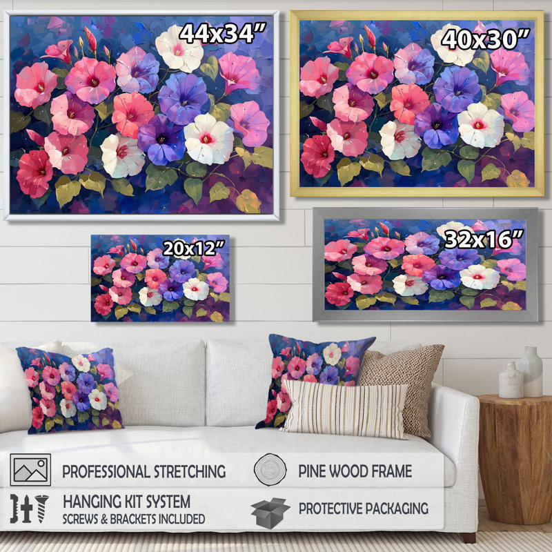 Rose, blanc, éclatant, Morning Glory II - Morning Glory, art mural salon, H 34 po x l 44 po, Toile tendue