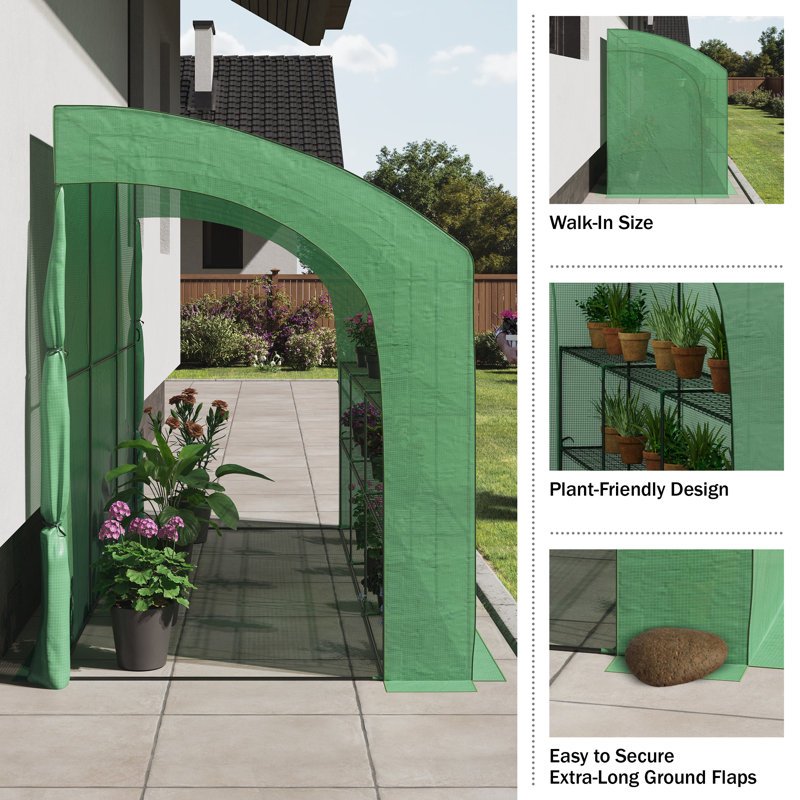  Home-Complete Lean To Greenhouse - Walk-In Green House with Roll-Up Zippered Doors and Shelves