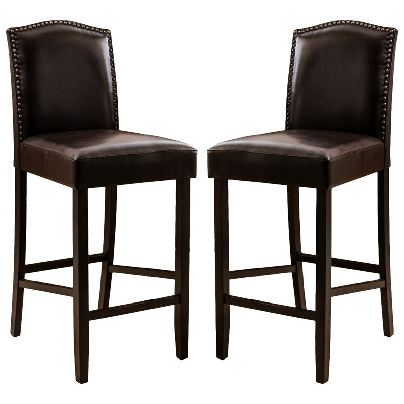 Tabourets de bar à hauteur de comptoir - Cuir d'unité centrale brun foncé, pieds en bois d'hévéa, poids maximal de 300 lb, capacité de poids élégante et chic, style moderne