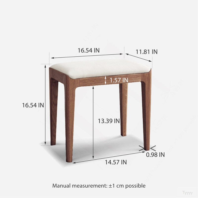 Walnut Color Red Oak Solid Wood Bedroom Vanity Stool With Off-White Seat Natural Wood Channel Stool, Brown