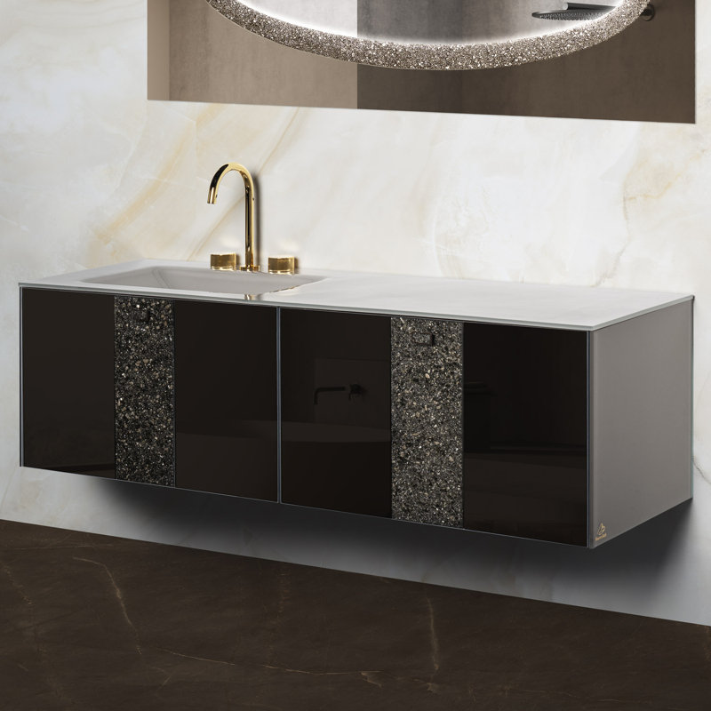 63'' Double Bathroom Vanity with Tempered Glass Top