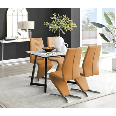 Carzon Marble Effect Melamine Dining Table and Chairs - Luxury Velvet Dining Chairs
