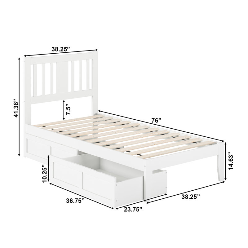 Zosia Solid Wood Slat Storage Bed, Twin, White