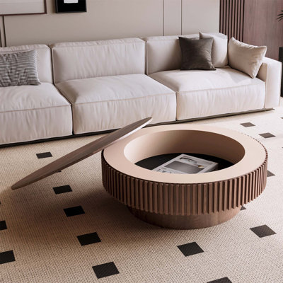 Table basse de 39,37 po avec table de rangement moderne en placage de bois massif pour salon, chambre à coucher, appartement ou bureau, noyer