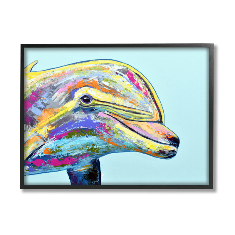 «Marine Life Dolphin Turquoise Accent», art numérique par Jen Seeley, H 11 po x l 14 po x P 1,5 po