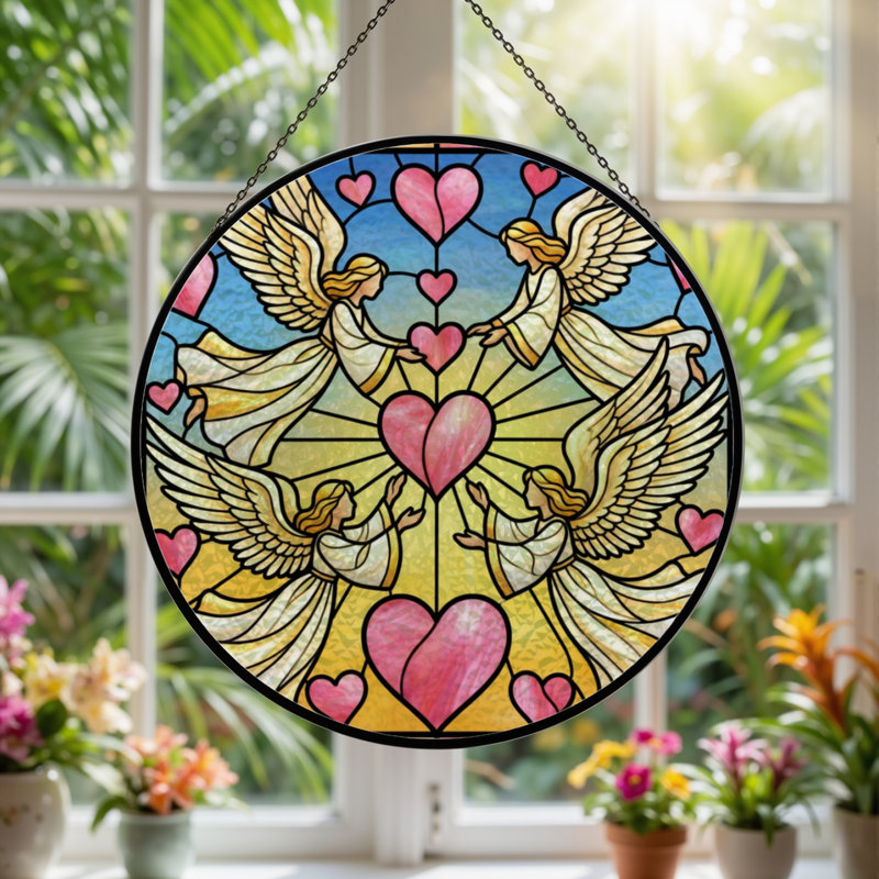 Vitrail 12 "H Angel Heart, H 12 po x l 12 po
