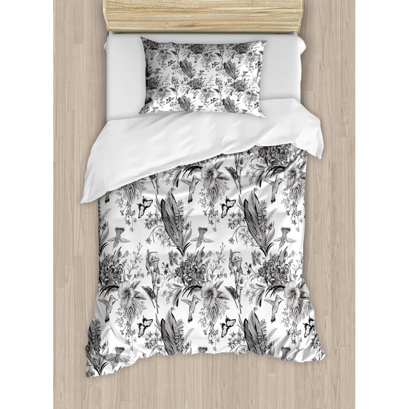 Cottage Americana Polyester Floral Duvet Cover, Twin Duvet Cover + 1 Sham, Botanical Flora