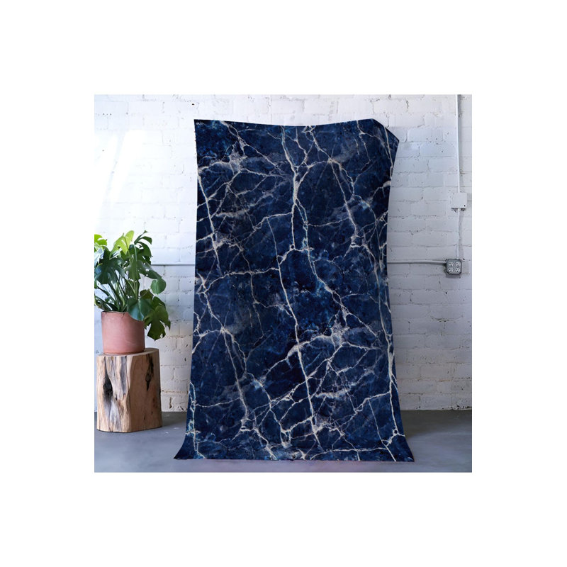 Tapis décoratif bleu à motif marbré moderne lavable à la machine, Tapis de couloir 3 pi 3 po x 6 pi 7 po inclus
