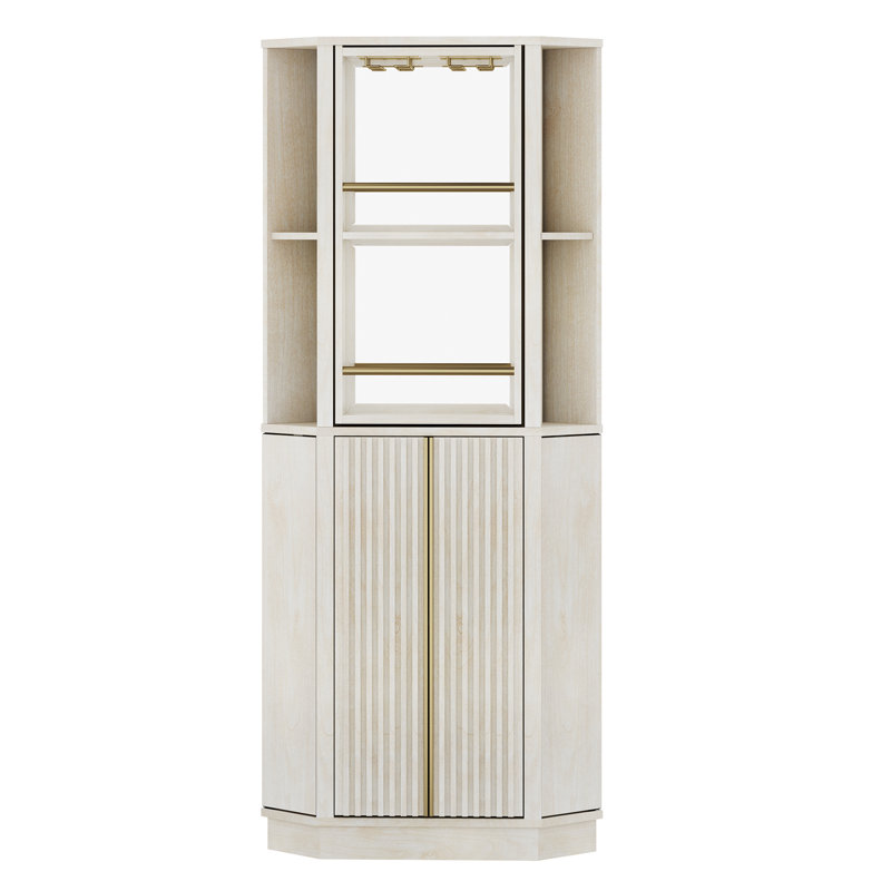 Armoire de rangement de bar 67,9 po de hauteur avec support à vin rotatif, sable blanc