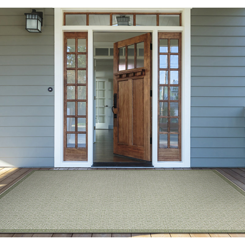 Vacaville Geometric Sand Sea Mist Green Indoor Outdoor Area Rug, Rectangle 3'9" x 5'5"