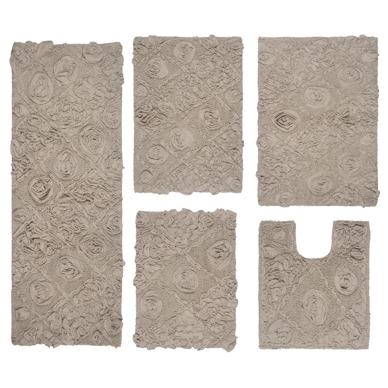 Multiple 100% Cotton Floral Design Bath Rugs (Set of 5), Linen