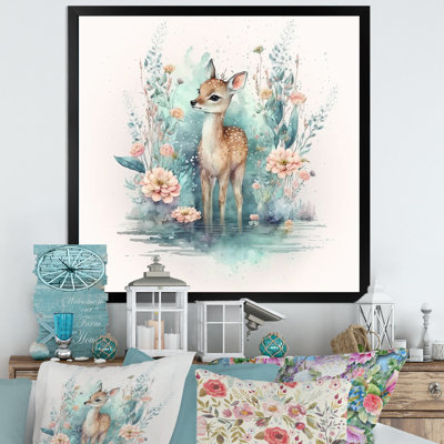 Cute Little Deer With Pink Flowers " Cute Little Deer With Pink Flowers "