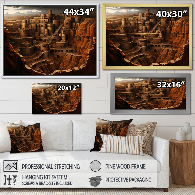 Abstrait Judaïsme Masada Fortress Mystery - Reproduction, H 24 po x l 32 po x P 1 po, Cadre flottant noir