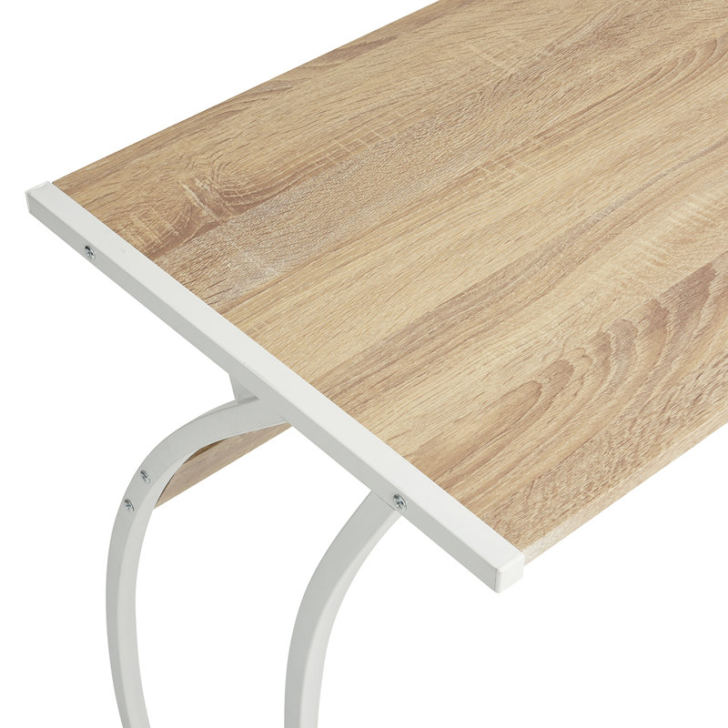 Alsey L-Shaped Metal Base Writing Desk, Oak, White