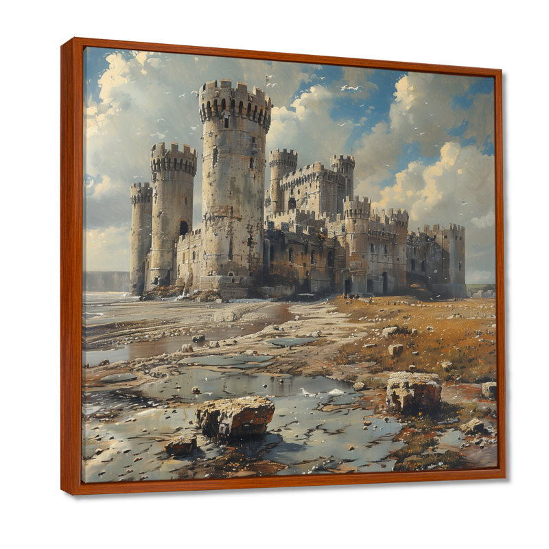 Impression d'art mural gris et blanc majestueux Forteresse I - Forteresses, Toile avec cadre flottant brun