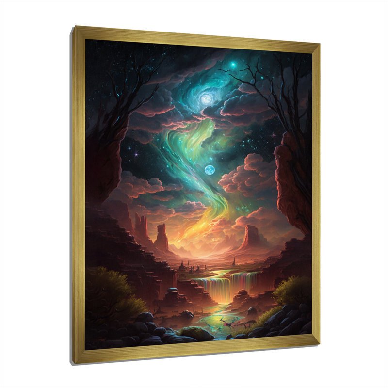 «Fantasy Desert Dunes Landscape III», impressions sur toile, H 20 po x l 12 po x P 1 po, Encadrement doré