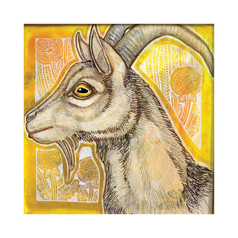 Goat with Dandelions 1 Piece Painting on Canvas, 45.72cm H x 45.72cm W x 1.91cm D, Wrapped Canvas