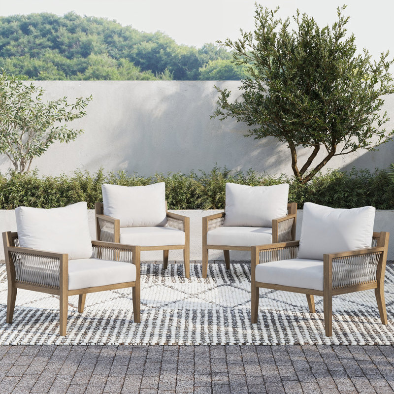 Chaise de patio avec coussins Rooney, Blanc, Brun