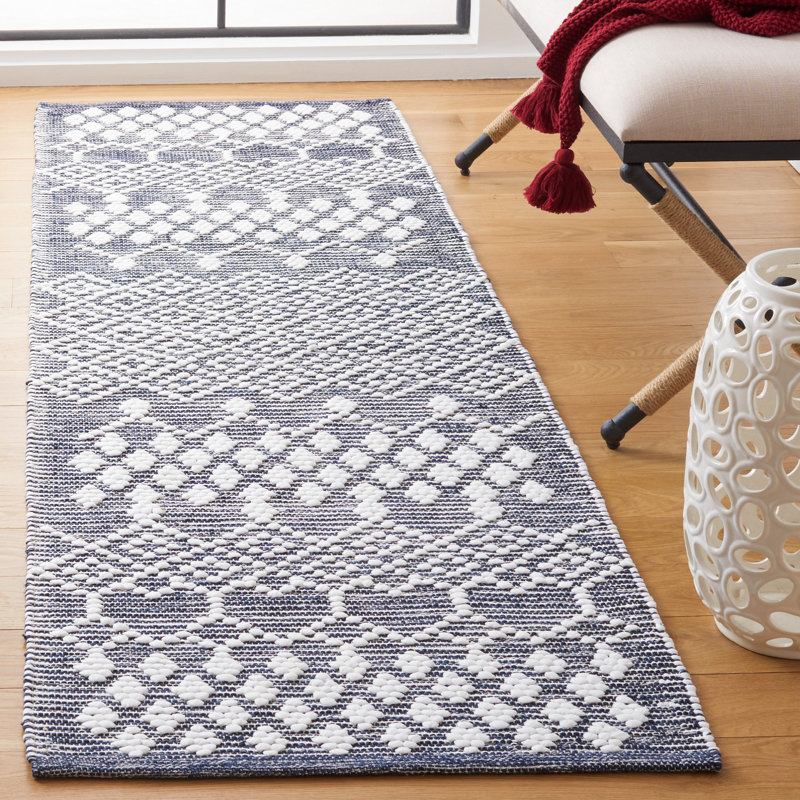 Tapis gris / blanc en coton tissé à la main Natura, Tapis de couloir 2 pi 3 po x 8 pi
