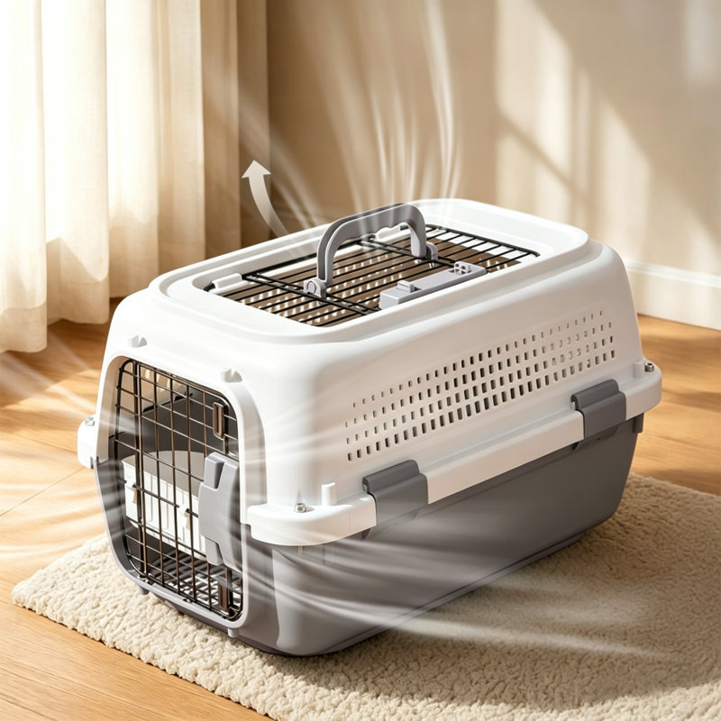 Porte-chat portable à parois rigides avec conception ventilée et porte en métal sécuritaire pour le voyage