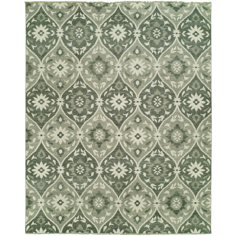 Kurz Damask Area Rug in Green, Rectangle 6' x 9'
