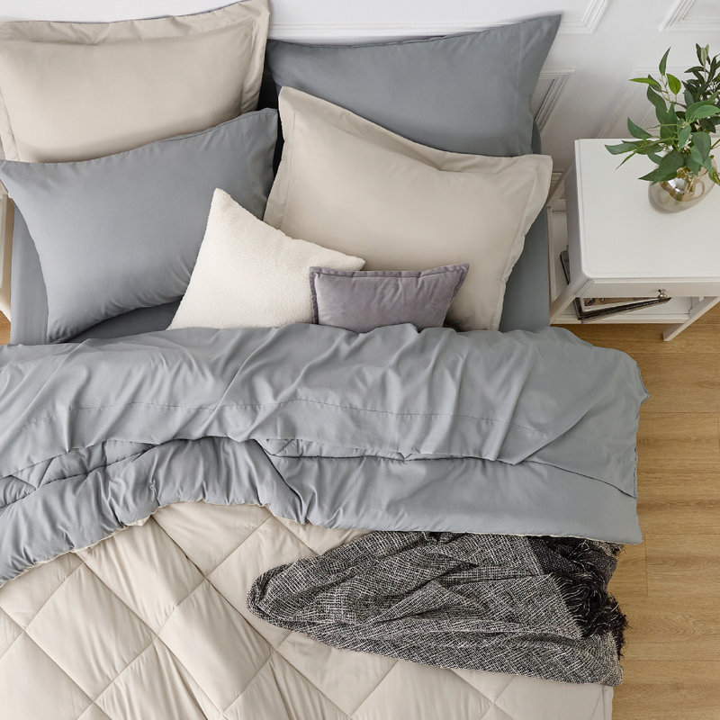 Best Seller Bedsure Comforter Set Reversible Bedding for All Seasons-89GSM, Beige, King Comforter + 6 Additional Pieces