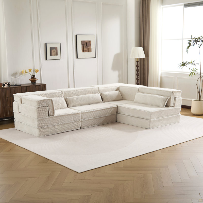 Compression Mahjong Sofa,Convertible Floor Sofa Bed,Diy Boneless Modular Sectional Sofa,No Assembly Required, White Fabric