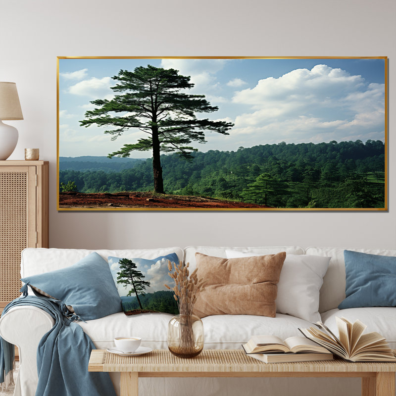 Arbre vert perdu dans la forêt, art mural arbre, Cadre d'angle fermé noir, H 30 po x l 40 po x P 1,5 po