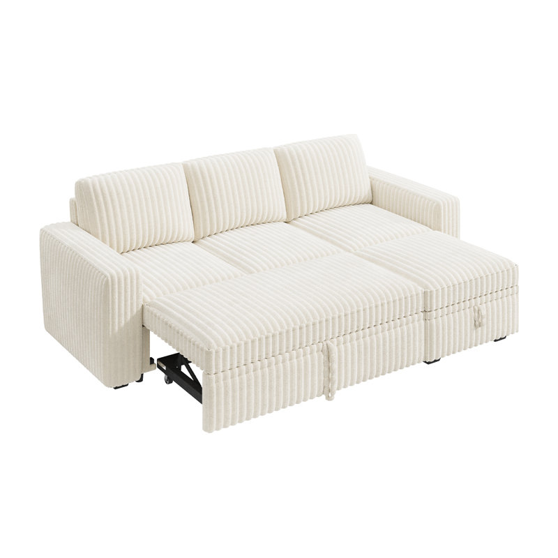 Canapé-lit modulaire en L avec rangement blanc, Velours côtelé blanc
