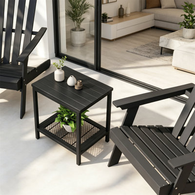 Table d'appoint extérieure à 2 niveaux résistante aux intempéries avec rangement, noir