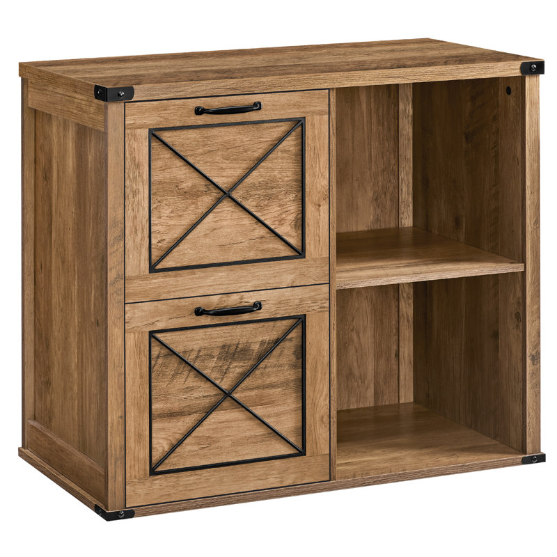 Lateral File Cabinet, Filing Cabinet with 2 Drawers, Printer Stand, 2 Open Compartments, Brown