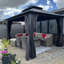 Pavillon de jardin d'extérieur en aluminium pourpre 10 pi x 12 pi avec double toit en acier galvanisé robuste pour terrasse de patio, filet et rideaux inclus, gris-102379127