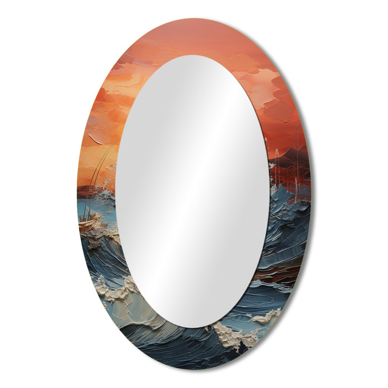 Bold Beach Sunset Scenery III - Coastal Oval Wall Mirror, 36" x 24"