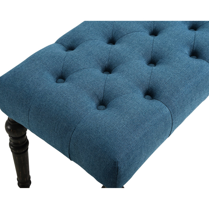 Blue Turned Leg Bench By - Solid Wood Frame & Seat, 48W X 16D 19.5H In Fabric Electric Legs, 48"W 16"D 19.5"H, Blue