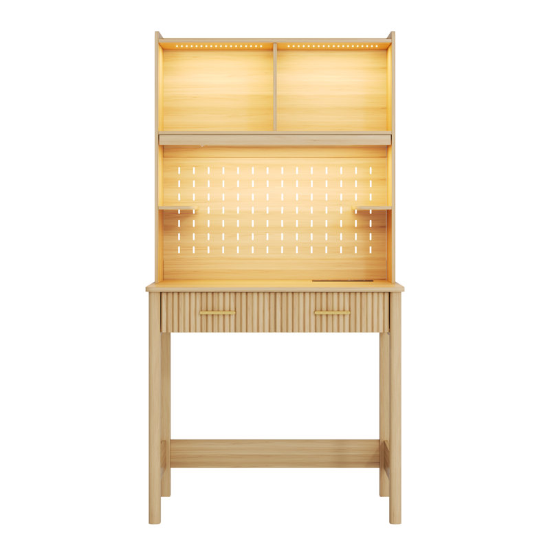 Writing Desk with Power Outlet, Oak