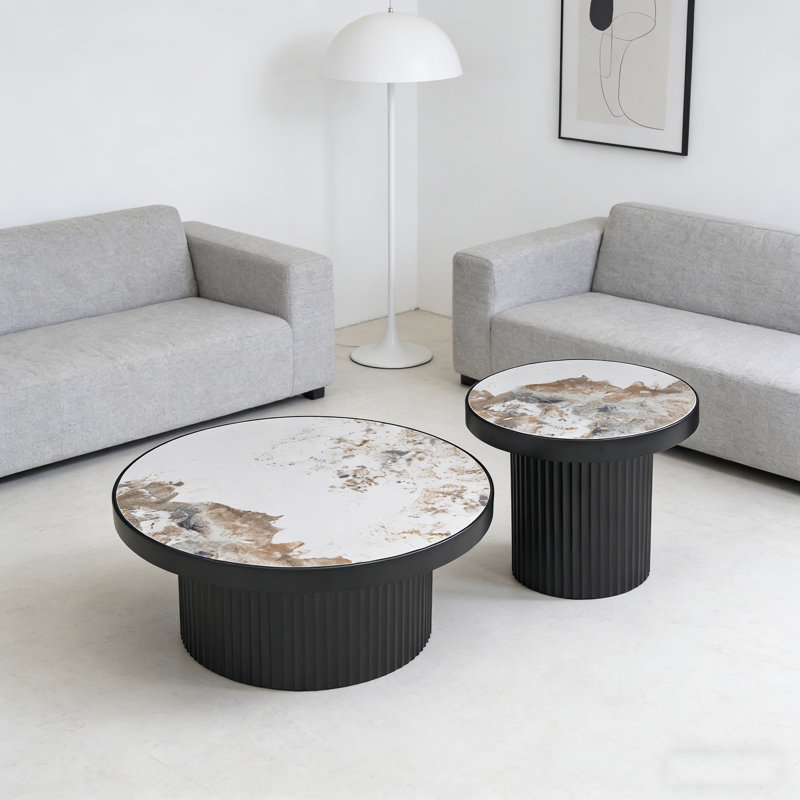 Ensemble de 2 tables basses, table basse ronde en panneau de fibres à densité moyenne en bois aggloméré pour le salon