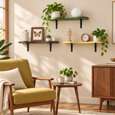 Ensemble de 3 tablettes murales flottantes ondulées, corniches en bois pour la décoration intérieure