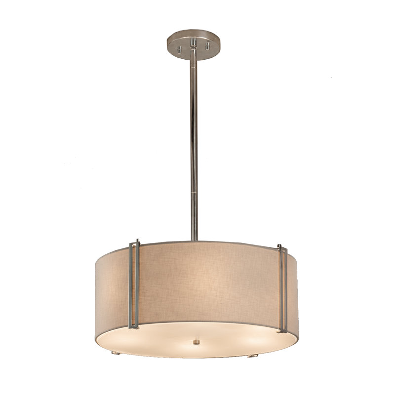 Lustre tambour 3 lumières à abat-jour favela, Nickel brossé, Blanc