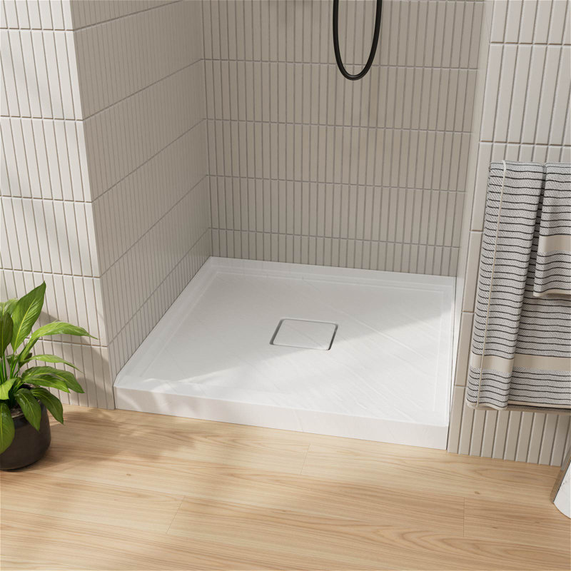 GT 36" x 36" Acrylic Shower Base, Single Threshold Shower Pan, Center Drain Slip-Resistant, Matte White with Rock Pattern